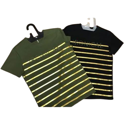 Men Round Neck Half Sleeve T Shirt - Cotton, Regular Fit, Striped Pattern | Lightweight, Soft, Breathable, Quick Dry, Comfortable Fit
