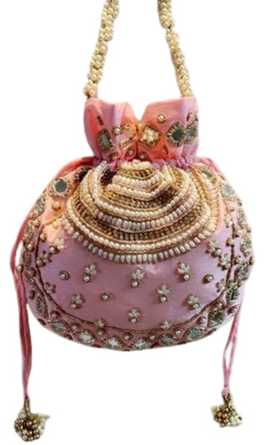 Baby Pink Embroidered Potli Bags