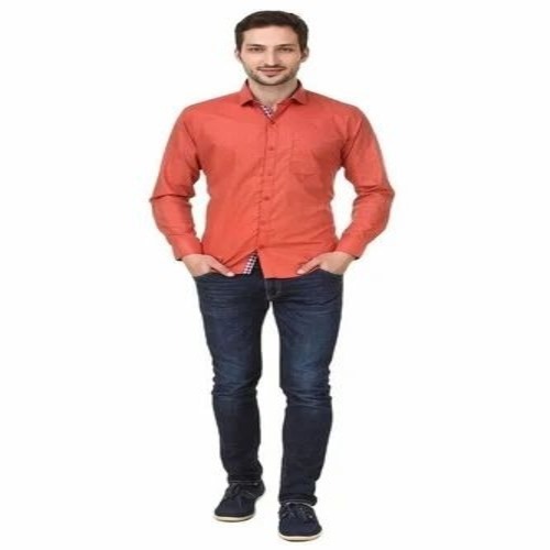 Men Cotton Orange Shirts