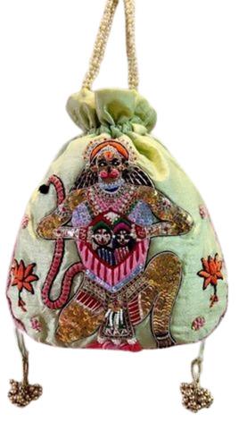Sea Green Embroidered Potli Bags - Silk, 220 GSM, 2kg Capacity | Customized, Handled, Drawstring Closure
