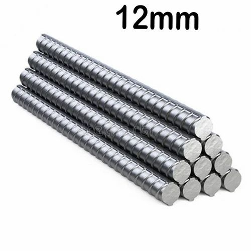 12MM TMT Steel Bars - Steel 6 Meter Silver Grey Galvanized | Tensile Strength Corrosion Resistant Earthquake and Fire Resistant Weldable