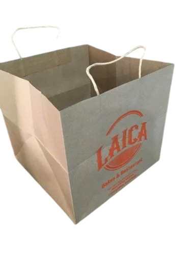 Cake Carry Paper Bag - Kraft Paper, 23x20x20 cm, Brown, Printed Pattern | Moisture Proof, Patch Handle, Fine Finished, Durable, Eco Friendly