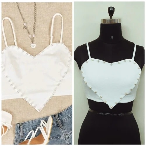 Women Stone Heart Top - Color: White