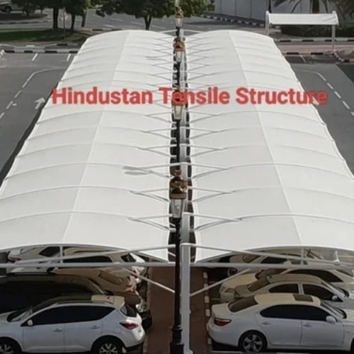 Butterfly Car Parking Tensile Structure - Steel Frame White Steel Roof | Weather Resistant UV Protection Lightweight Quick Installation