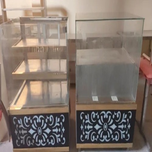 Stainless Steel Sweet Display Counter - Stainless Steel, 4 Feet, Grey, 8mm Glass, 3 Shelves | Silver, Kitchen Use