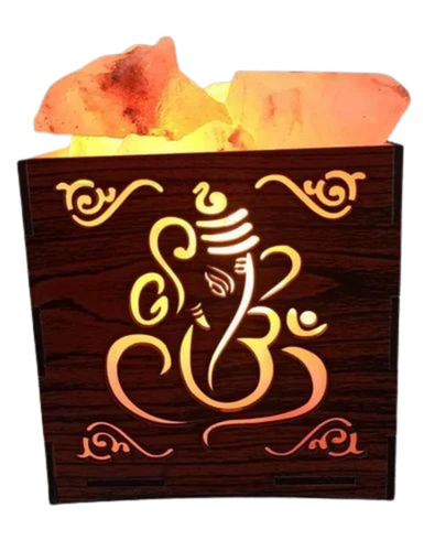 Ganesh Himalayan Rock Salt Lamp - Wooden, 12x12x12 cm, Brown, 15W Electric Square Light Source, Energy Saving