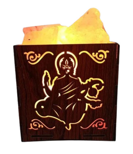 Laxmi Himalayan Rock Salt Lamp - Wooden, 12x12x12 cm, Brown, 15 Watt | Square, Energy Saving, Electric