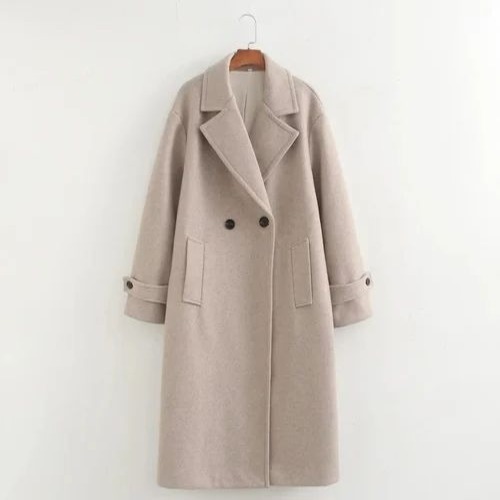 Women Trench Long Coat - Woolen, Full Sleeves, Cream, Winter | Anti Wrinkle, Fancy, Warm, Washable