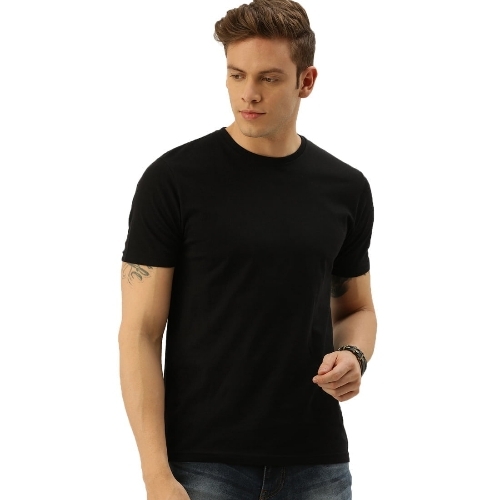 Men Plain T Shirt - Cotton, Various Sizes, Black, O-Neck, Half Sleeves, Regular Fit, Lightweight, Breathable, Quick Dry