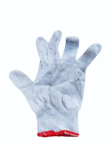 Recycled Cotton Knitted Full Finger Hand Gloves - White Breathable Stretchable Cuff Washable Eco-Friendly