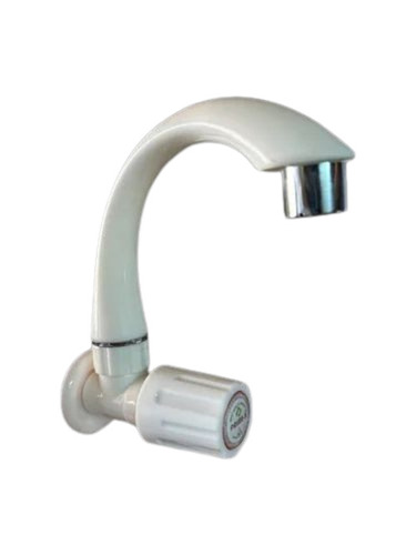 Turbo Sink Cock - PVC, Long Body, White | Durable, Glossy Finish, Wall Mounted, Polished Surface