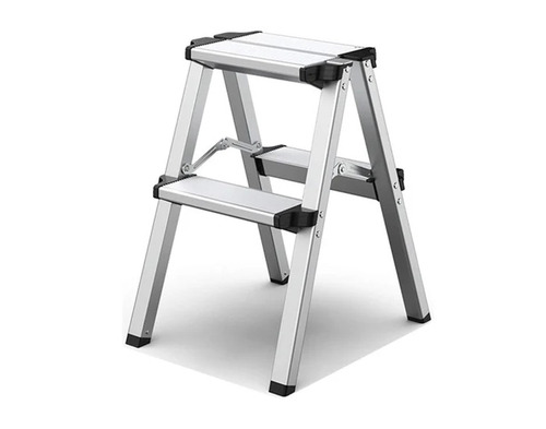 2 Step Aluminium Folding Ladder - Silver Aviation-grade Aluminium, Non-slip Wide Pedals, Foldable Design