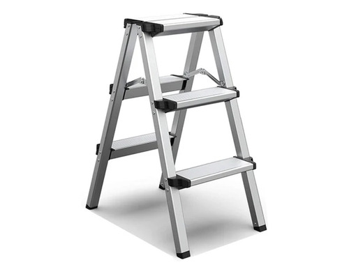 3 Step Silver Aluminium Folding Ladder