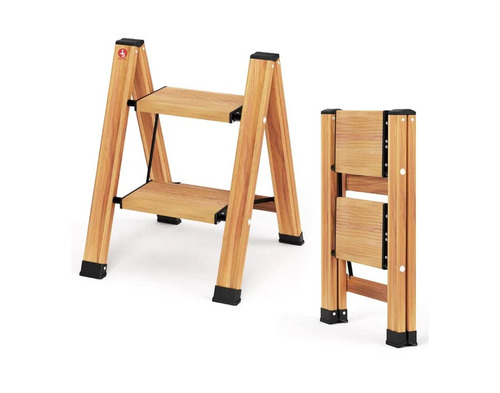 Brown Aluminium 2 Step Folding Ladder - Lightweight Aluminium, Brown, Non-slip Steps, Rubber Feet | Easy To Use, Industrial Use