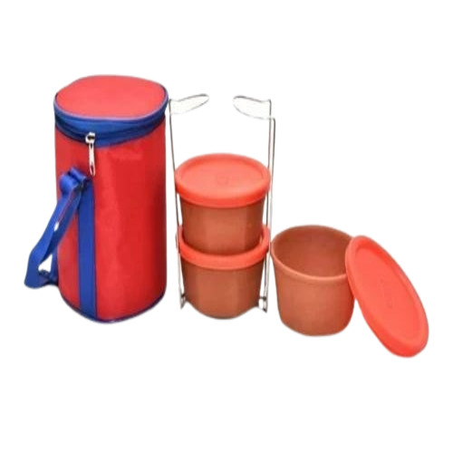 Clay Tiffin Box - 400 mL, Round, 3 Compartments | Microwave & Freezer Compatible