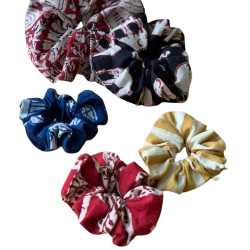 Printed Hair Scrunchies - Satin Fabric, Free Size, Multicolor | Good Quality, For Girls and Women, Fabric Material