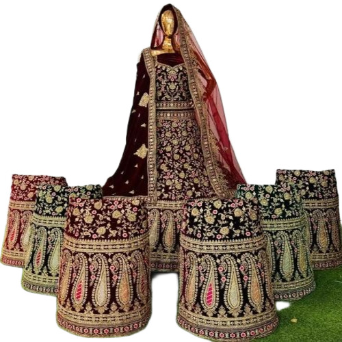 Designer Lehenga - Velvet Fabric, Sizes S-XXL, Maroon | Anti Wrinkle, Breathable, Dry Clean Only, Fine Finish