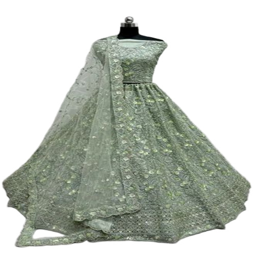 Designer Net Lehenga - Net Fabric, Sizes S-XXL, Grey | Anti Wrinkle, Breathable, Dry Clean Only, Customized Stitching