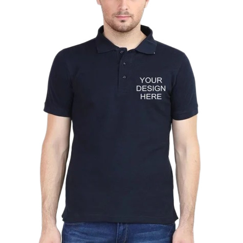 Men Cotton Collar T Shirt - Cotton, S to XXL, Blue | Polo Collar, Printed, Half Sleeves, Comfortable