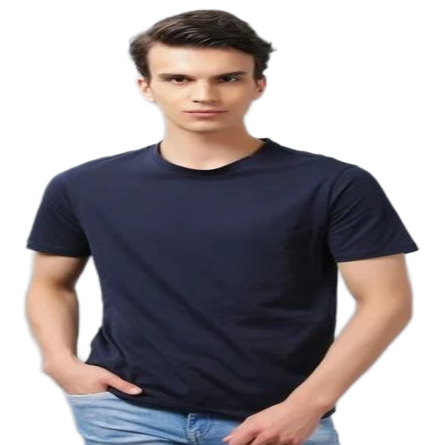 Men Cotton Round T Shirt - Cotton, Half Sleeves, Blue | Fancy, Comfortable, Printed