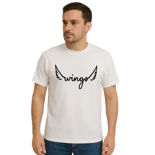 Men White Round T Shirt - Cotton, Half Sleeves, O-Neck | Printed, Fancy, Comfortable