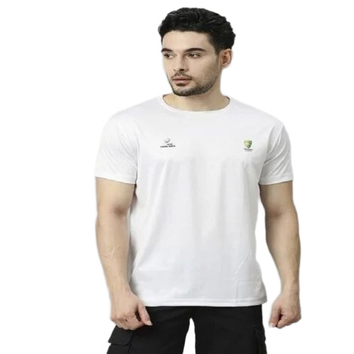 White Round Neck T Shirt - Cotton, Sizes L-XXL, White, Half Sleeves, Printed Pattern, Comfortable