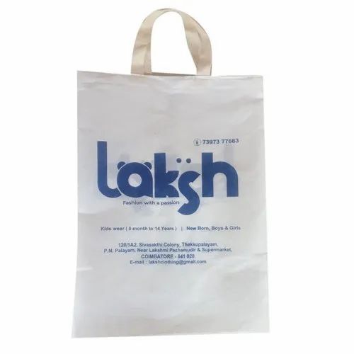 Garment Cotton Bag - Cotton Fabric, Customized Size, White | Handles, Open Closure, 3 Kg Capacity, Printed Pattern