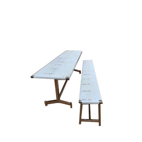 Silver Stainless Steel SS Dining Table And Bench