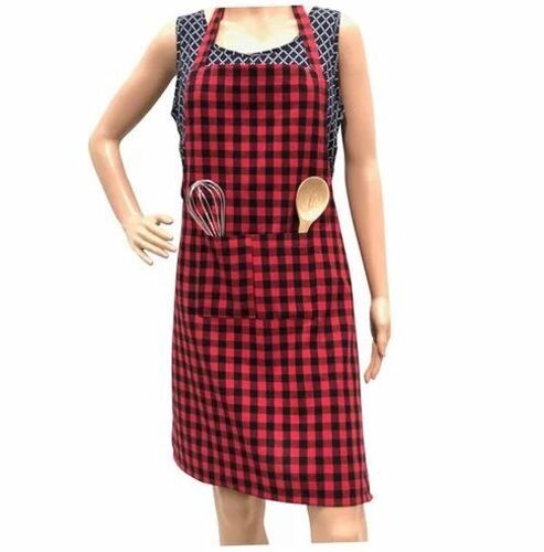 Cotton Check Apron - Cotton, Customized Size, Red | Durable, Fine Finished, Modern Design