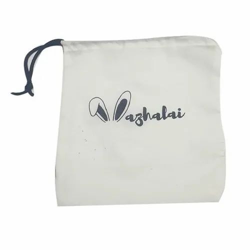 Gift Packaging Drawstring Bag - Cotton Fabric, 200gm Capacity, White, Square | Customized Design, Handles, Drawstring Closure