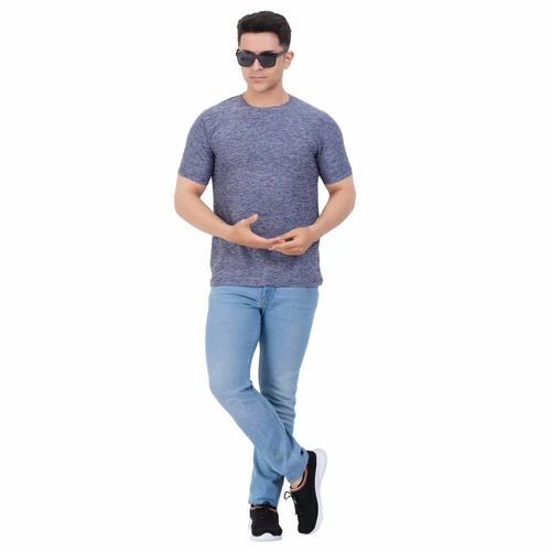 Men Round Neck Grey T Shirts