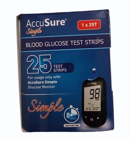 25 Strips Accusure Simple Blood Glucose Test Strip