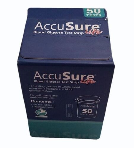 Vgs02 Accusure 50 Life Blood Glucose Test Strips - Steel, Standard Size, Box | Eco Friendly, Portable, Manual Power Source