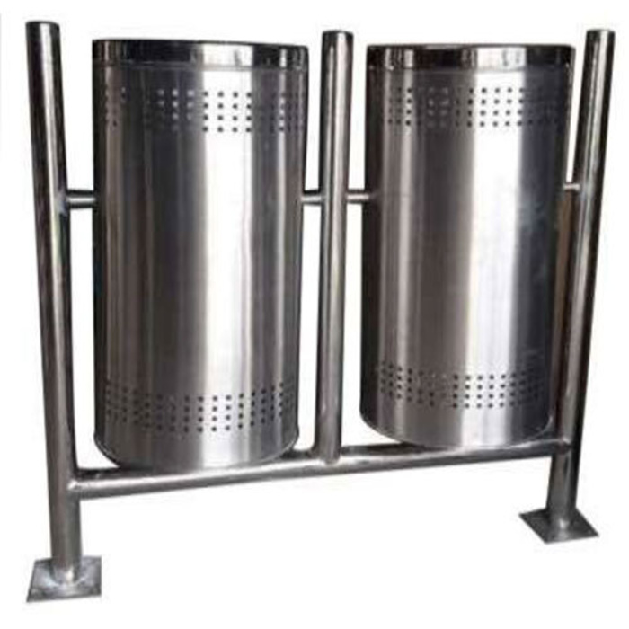 Weather Resistant Pole Mounted Dustbins - Stainless Steel, Silver, Air Circulation Ventilation
