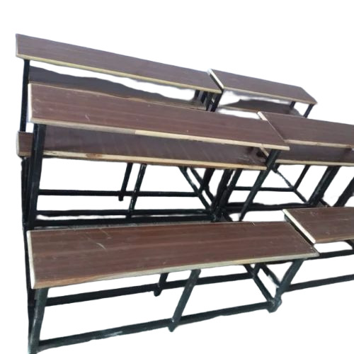 Wooden School Benches - Wood and Iron Metal, Brown, Polished Finish | Durable, Easy to Clean, Termite Proof, Lightweight, Washable