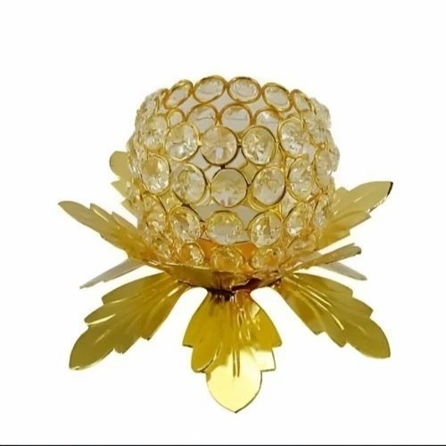 Crystal Flower Metal Gold T-Light Candle Holder