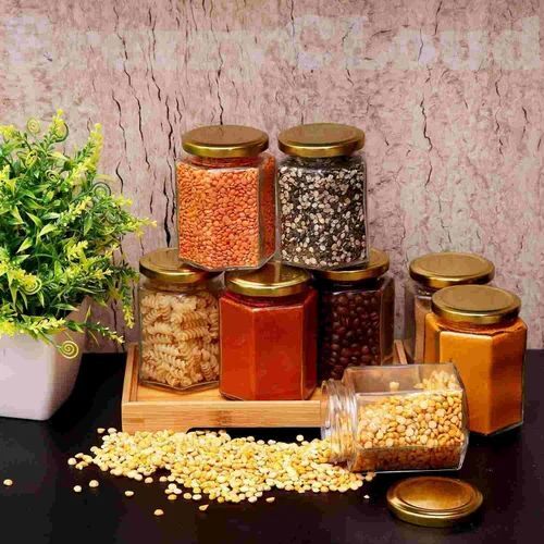 750ml Hexagonal Pulses Storage Glass Jar - Glass, 750ml, Transparent | Eco Friendly, Clear, Industrial Use