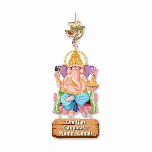 Wall Hanging Ganesha - Wood, Square Shape, Multi Color | Customized for Home Use