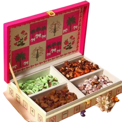 Printed Mdf Dry Fruit Gift Box - 12x8x2 Inch Multi Color | Eco Friendly Fine Finish 4 Compartments Customizable