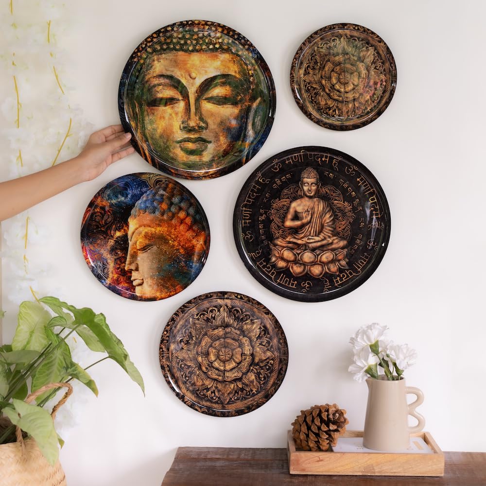 Ritualistic Nirvana Wall Plates Set Of 5 Plates - Color: Brown