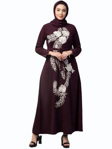 Belt Style Koshibo Ladies Abaya - Cotton, All Size, Maroon | Embroidered, Anti Wrinkle, Comfortable, Washable, Stylist