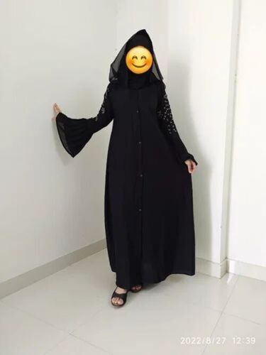 Black Front Open Abaya - Cotton All Size Black | Anti Wrinkle Stylist Comfortable Long Sleeve