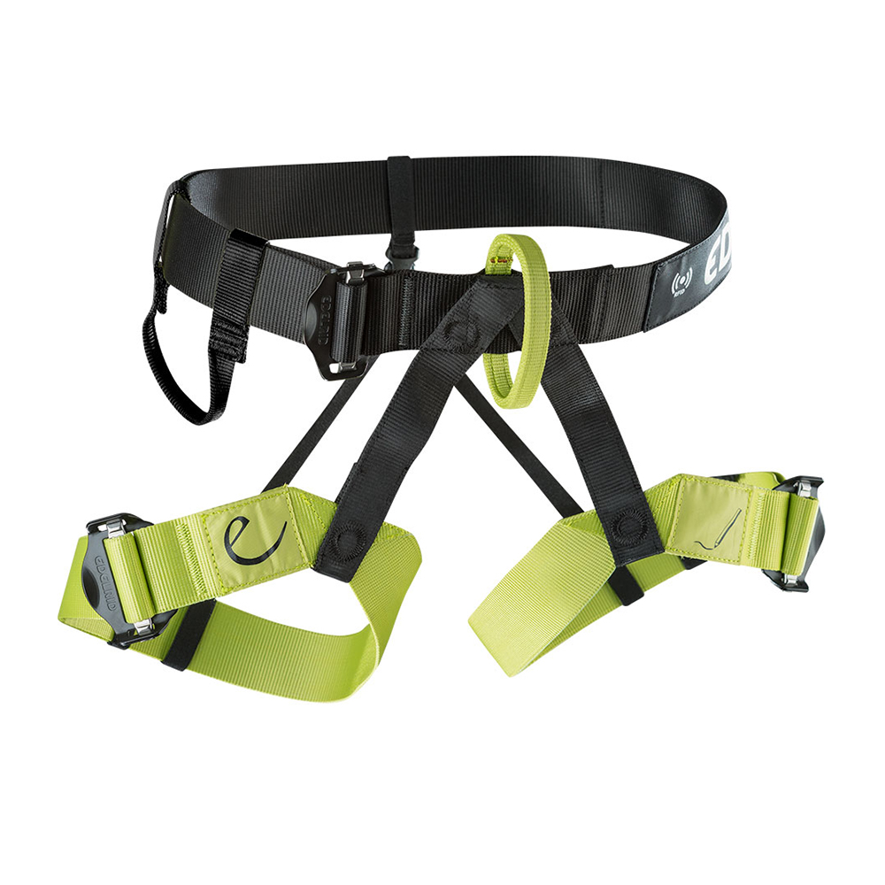 Edelrid Joker Ii Harness For Climbing / Zipline - 45mm Webbing, Black & Green, 485g | Adjustable, Easy Glider Buckles, RFID Pouch