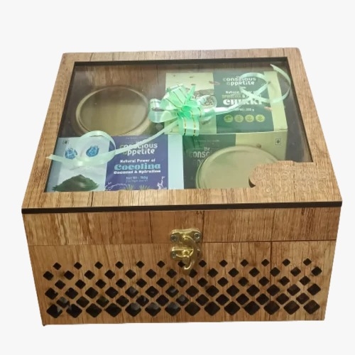 Corporate Gift Hamper Box - Wooden Standard Size Brown | Eco Friendly Square Shape
