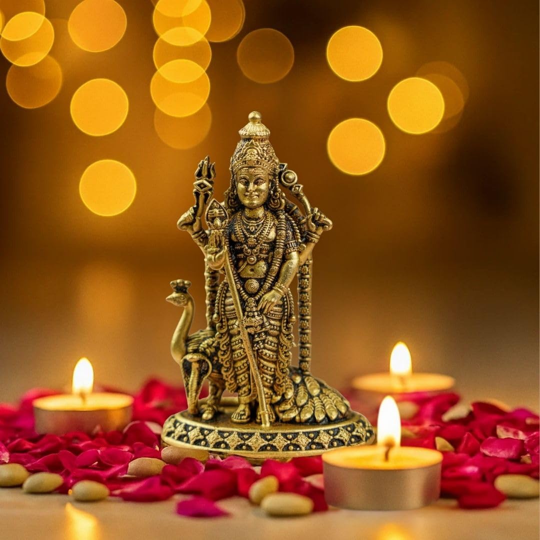 Ritualistic Pure Brass Shaktidhara Kartik Idol - Color: Gold