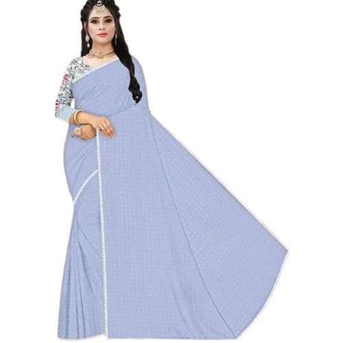 Blue Color Pure Chiffon Saree