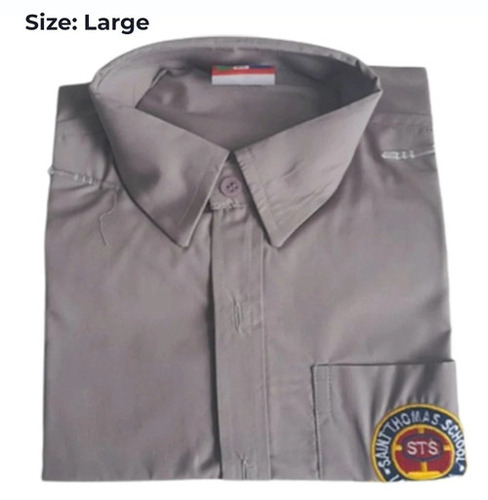 Boys School Cotton Shirt - Large Size, Grey, Full Sleeves | Classic Collar, Comfortable, Machine Washable, Customized Logo