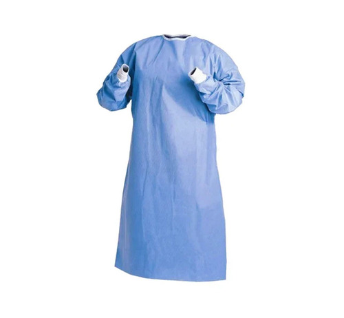 Disposable Patient Gown - Polyester Rayon Blend, Size M, Blue | Machine Wash, Long Sleeve, Unisex, Round Neck
