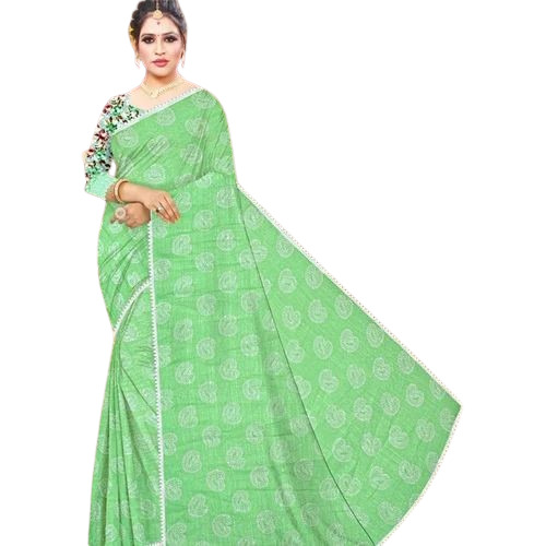 Printed Green Chiffon Saree - Lightweight, Soft & Breathable, Printed Party Wear Design
