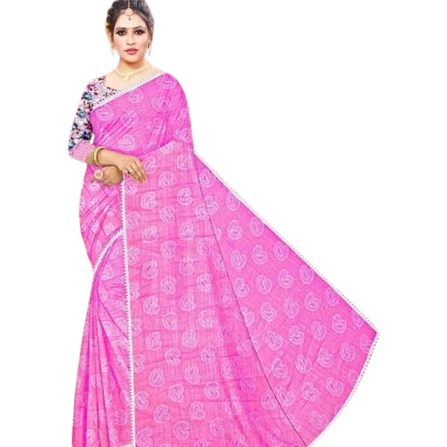 Printed Pink Chiffon Saree - Lightweight, Soft & Breathable Fabric, Regular Fit, Elegant Printed Design